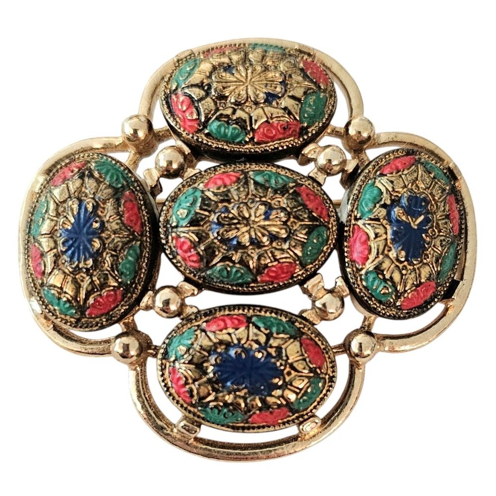 Sarah Coventry Glass Mosaic Style Light Of The East Brooch Book Piece J124